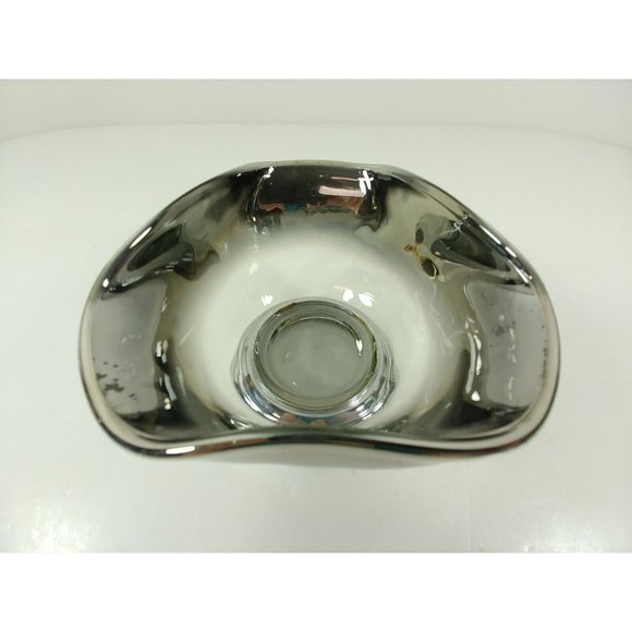 Bowl Folded Edge Silver Translucent Metal Toned Base - Picture 3 of 9